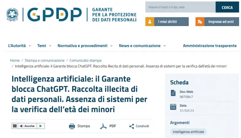 ChatGPT Vs Garante Della Privacy: Cosa è Successo?